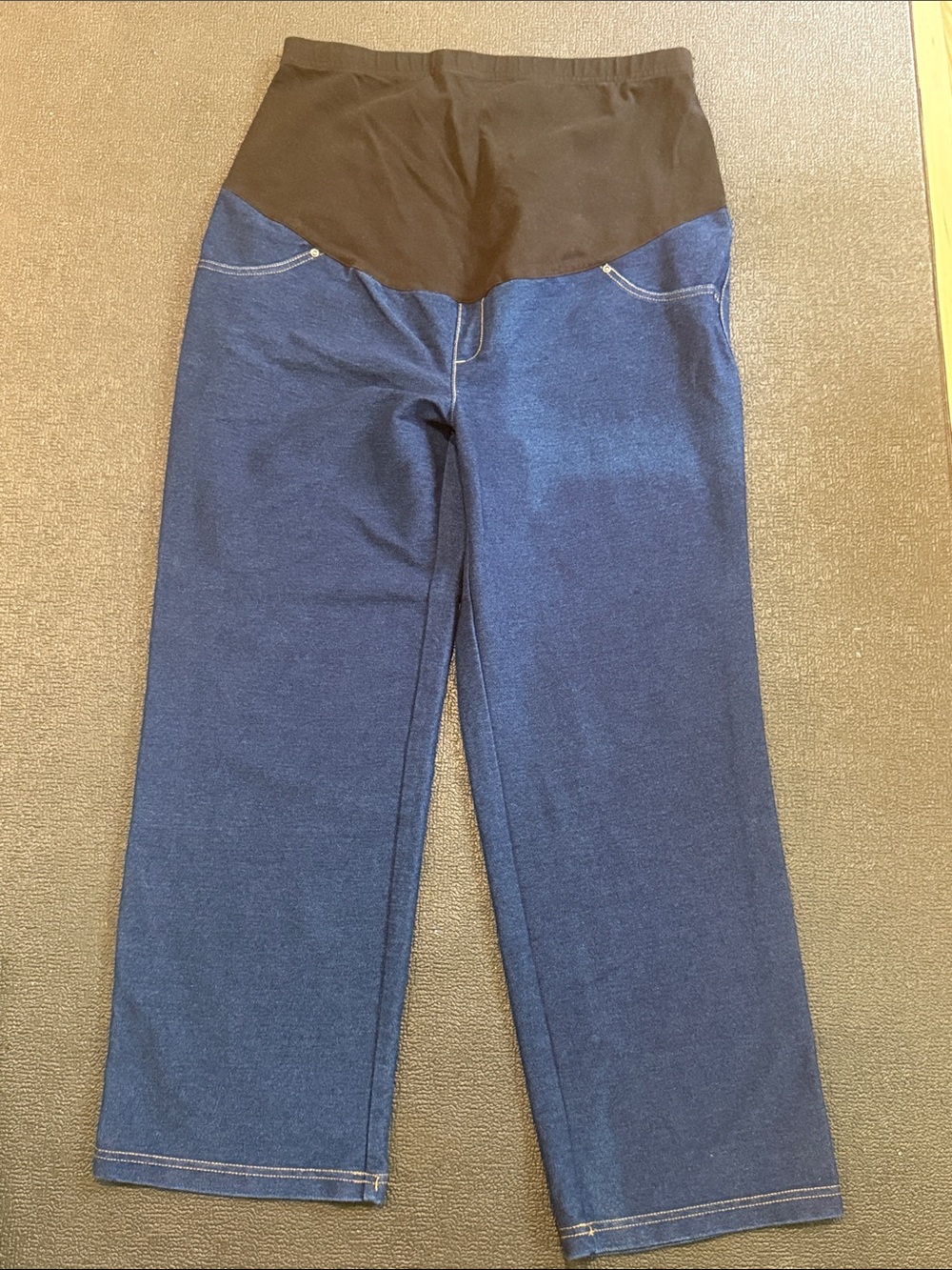 Time and Tru Navy Straight Leg Maternity Jeans with Black Waist Panel